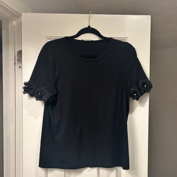 Zara Elegant Black Lace Floral Sleeve Women's Top Size Medium - Picture 1 of 6